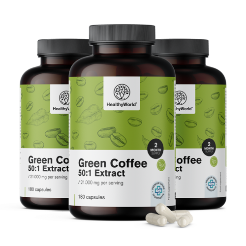 3x Grüner Kaffee 21.000 mg – Extrakt 50:1, zusammen 540 Kapseln
