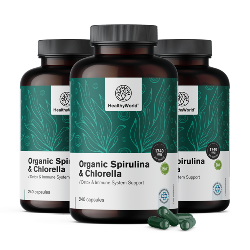 3x Spirulina und Chlorella 1740 mg, zusammen 720 Kapseln