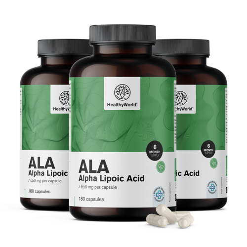 3x ALA – Alpha-Liponsäure 650 mg, zusammen 540 Kapseln