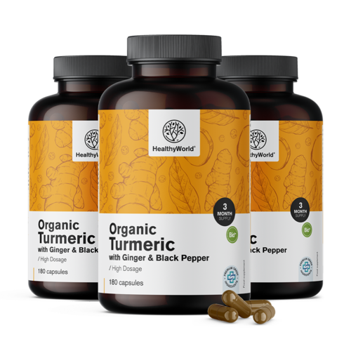 3x BIO Kurkuma 1440 mg – mit Ingwer und schwarzem Pfeffer, zusammen 540 Kapseln